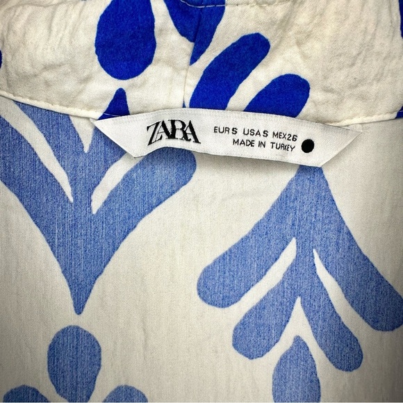 Zara Floral Blue and White V-Neck Mini Dress Size Small - Picture 5 of 11